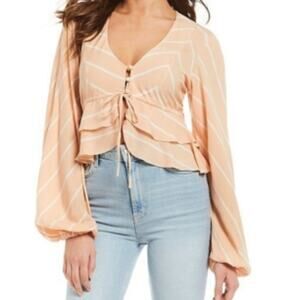 Free People Peach & White Ruffled Samifran Top sz M
